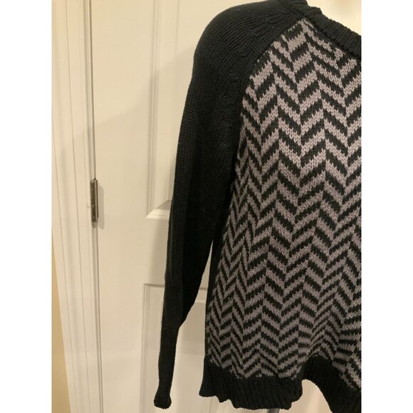 Michael Kors Black & Gray Herringbone Sweater W/ Rib Knit Trim, Size Small - Picture 4 of 8